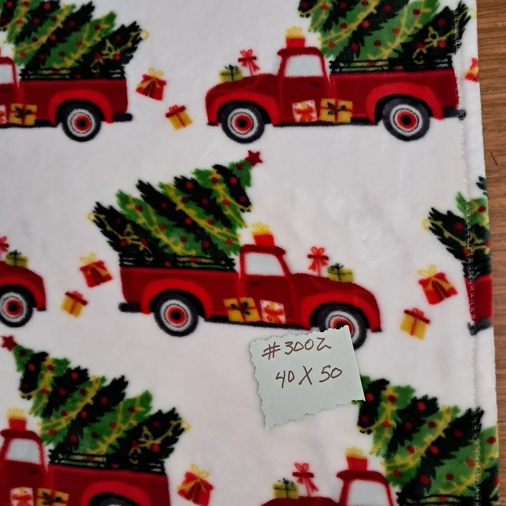 Christmas Truck Tree Red Holiday Plush Soft Fleece Blanket Cozy Warm Throw #3002